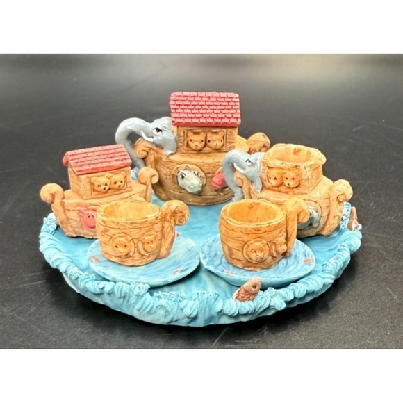The Unbranded Brand Other - Noah's Ark Miniature/Mini Resin Tea Set Vintage - Complete
